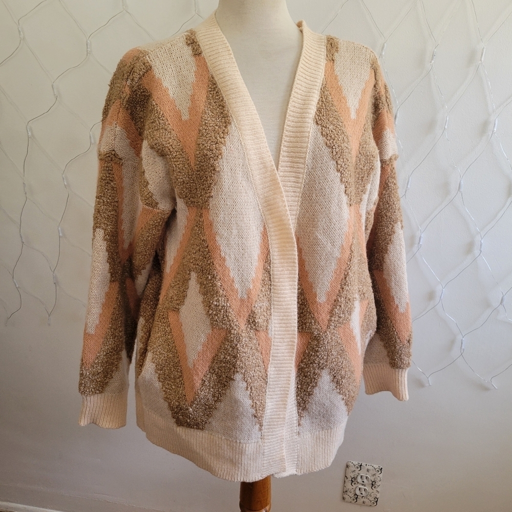 Oversized & Cozy Cream & Orange Cardigan • by Very J •Open Entry • Size Small